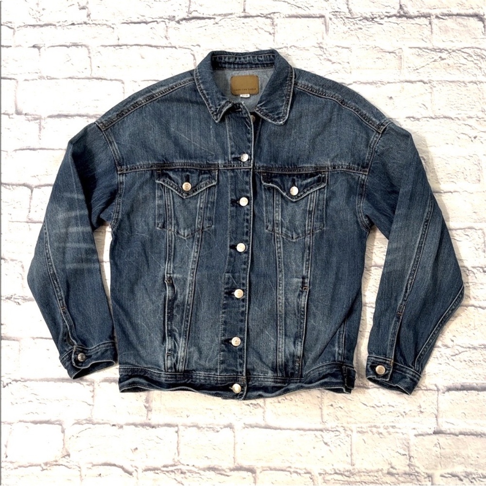 American Eagle Blue Denim Jean Jacket Button Front Relaxed Fit Women’s Size XS